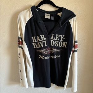 Herley Davidson Vintage Hoodie Lightweight Embroidered Sleeve streetwear